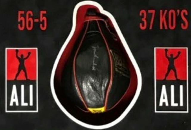 MUHAMMAD ALI  "THE GREATEST" FRAMED SIGNED SPEED BAG WITH PHOTO