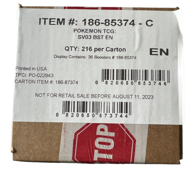 SV03 SCARLET AND VIOLET  OBSIDIAN FLAMES (6) BOOSTER BOX CASE (2023)