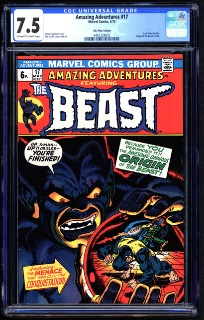 AMAZING ADVENTURES #17 OWW CGC 7.5 RARE UK PRICE VARIANT LAST BEAST#4461224002
