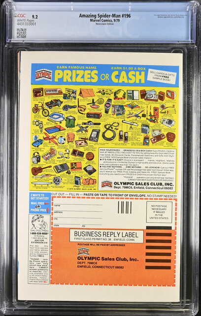 AMAZING SPIDER-MAN #196 CGC 9.2 WHITE PAGES NEWSSTAND ED CGC #4431333001