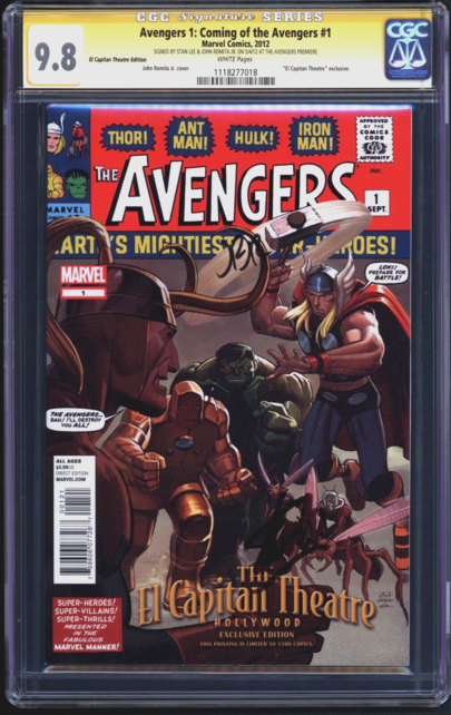 AVENGERS #1 CGC 9.8 2X SS STAN LEE, ROMITA JR. EL CAPITAN THEATER #1118277018