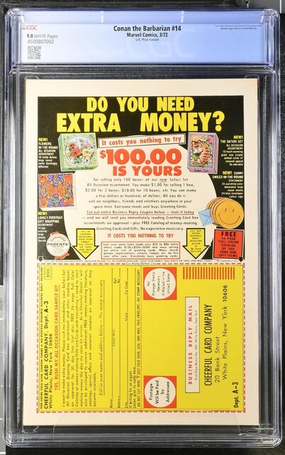 CONAN THE BARBARIAN #14 CGC 9.0 UK VARIANT THE ONLY UK ON CENSUS #4500807002