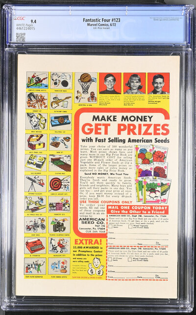 FANTASTIC FOUR #123 CGC 9.4 UK PRICE VARIANT SINGLE HIGHEST GRADED #4461224015