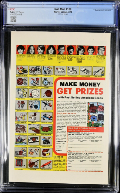 IRON MAN #108 CGC 9.6 WHITE PAGES, THE ONLY GRADED UK PRICE VARIANT! #4510724011