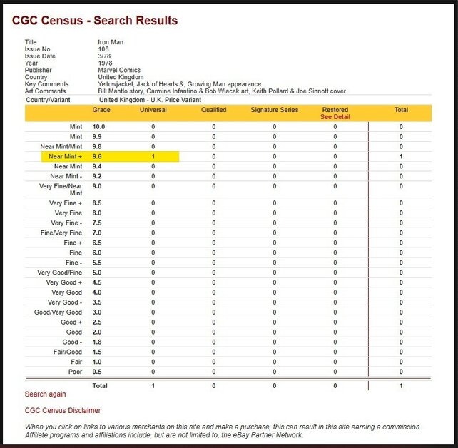 IRON MAN #108 CGC 9.6 WHITE PAGES, THE ONLY GRADED UK PRICE VARIANT! #4510724011