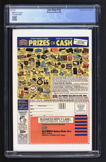 IRON MAN #150 CGC 9.8 WHITE DR DOOM BATTLE COVER #452385008