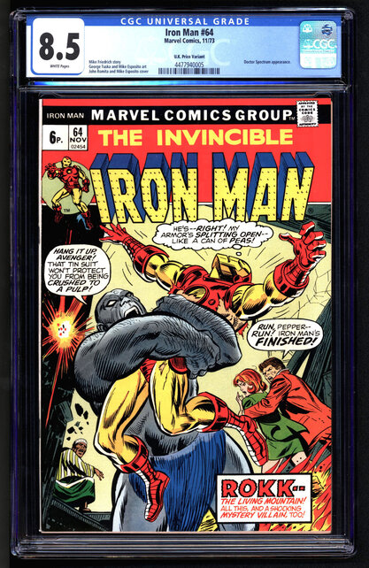IRON MAN #64 CGC 8.5 WHITE UK EDITION SINGLE HIGHEST GRADED #4477940005