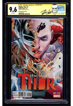 MIGHTY THOR #1 (2016) CGC 9.6 WHITE VARIANT SS STAN LEE SIGNED #1227830001