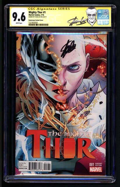 MIGHTY THOR #1 (2016) CGC 9.6 WHITE VARIANT SS STAN LEE SIGNED #1227830001
