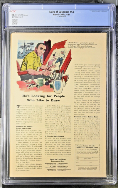 TALES OF SUSPENSE #54 CGC 8.5 UK VARIANT SINGLE HIGHEST GRADED #4500807012