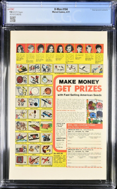 X-MEN #104 CGC 9.8 WHITE PAGES CGC #4510724016