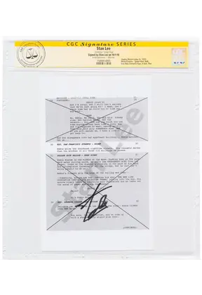 STAN LEE VENOM MOVIE "ANTIDOTE" SCRIPT PAGE SS STAN LEE SIGNED CGC # 15888954005
