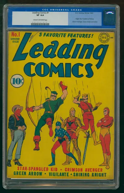 LEADING COMICS #1 CGC 8.0 1ST GREEN ARROW COVER !! 2nd EVER APP !! #0056461017