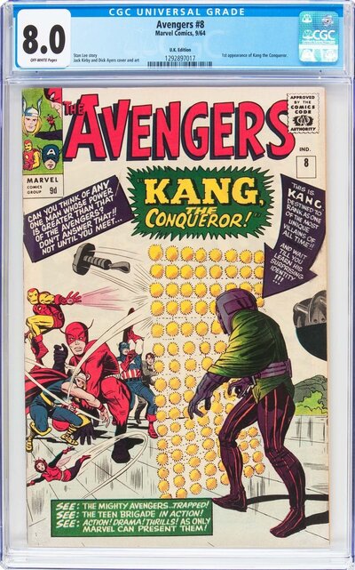 AVENGERS #8 CGC 8.0 UK EDITION 1ST APP OF KANG THE CONQUEROR #1292897017