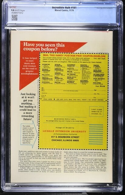 INCREDIBLE HULK #181 CGC 9.8 WHITE 1ST FULL APP WOLVERINE CGC #4588971012