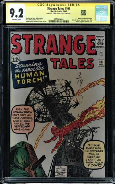 STRANGE TALES #101 CGC 9.2 SS STAN LEE SINGLE HIGHEST GRADED CGC #1507059003