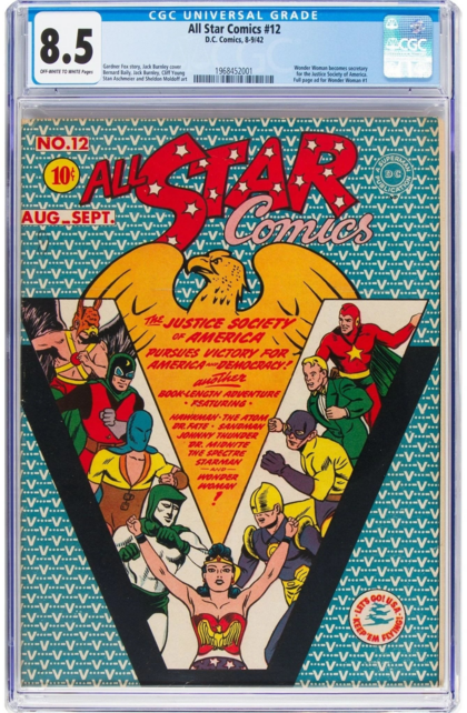 ALL STAR COMICS #12 CGC 8.5 OWW FULL PAGE AD FOR WONDER WOMAN #1 CGC #1968452001