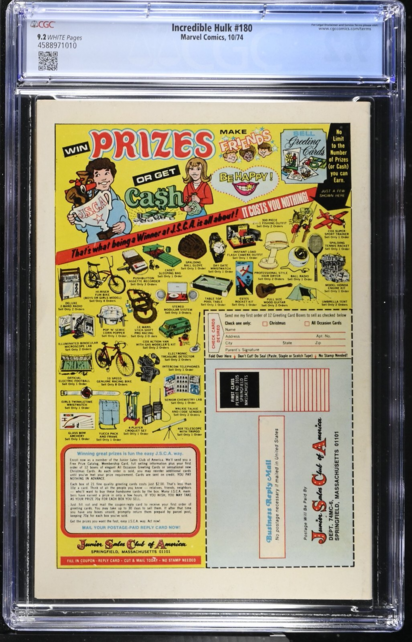 INCREDIBLE HULK #180 CGC 9.2 1ST APPEARANCE OF WOLVERINE CGC #4588971010