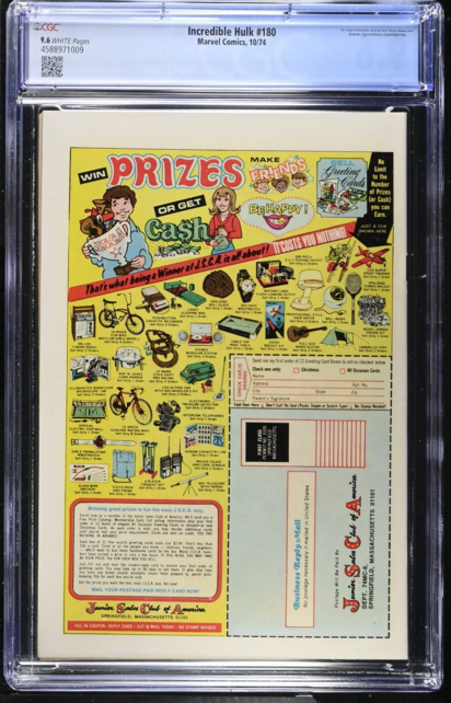 INCREDIBLE HULK #180 CGC 9.6 1ST APPEARANCE OF WOLVERINE CGC #4588971009