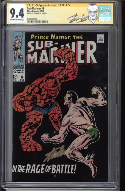 SUB-MARINER #8 CGC 9.4 OWW SS STAN LEE SIGNED CLASSIC COVER CGC #1278786032