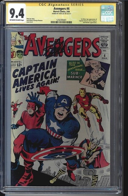 AVENGERS # 4 CGC 9.4 SS STAN LEE SIGNED HIGHEST CGC GRADED #1250785001