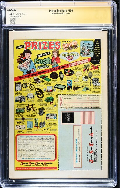 HULK #180 CGC 6.5 SS ROY THOMAS SIGNED WOLVERINE'S CO-CREATOR CGC #4644694007