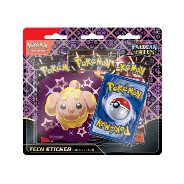 SV4.5 SCARLET AND VIOLET PALDEAN FATES TECH STICKER COLLECTION 3 PACK BLISTER CASE