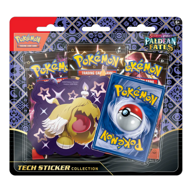 SV4.5 SCARLET AND VIOLET PALDEAN FATES TECH STICKER COLLECTION 3 PACK BLISTER CASE