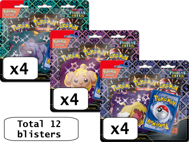 SV4.5 SCARLET AND VIOLET PALDEAN FATES TECH STICKER COLLECTION 3 PACK BLISTER CASE