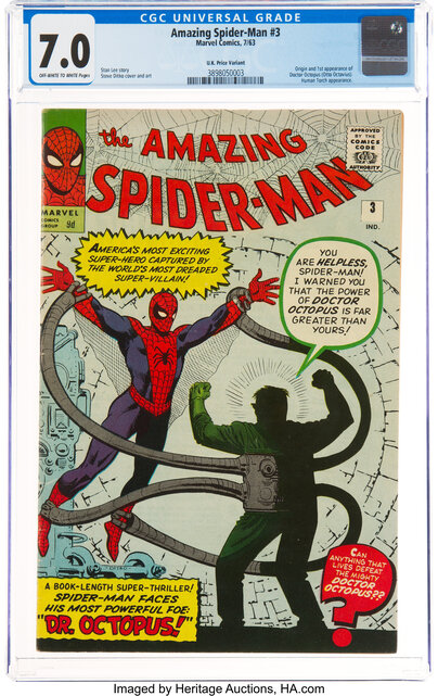 AMAZING SPIDER-MAN #3 CGC 7.0 UK PRICE VARIANT MARVEL 1ST DOC OCK #3898050003