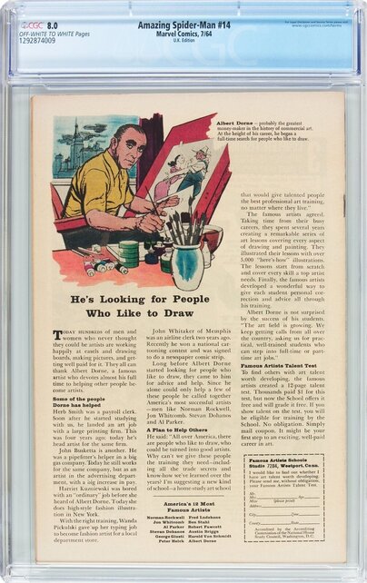 AMAZING SPIDER-MAN #14 CGC 8.0 OWW UK PRICE VARIANT CGC #1292874009