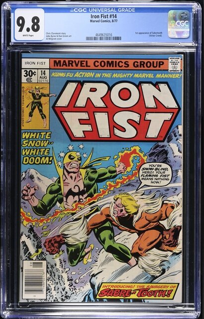 IRON FIST #14 CGC 9.8 WHITE 1ST SABRETOOTH ORIGINAL OWNER COPY #4649635016