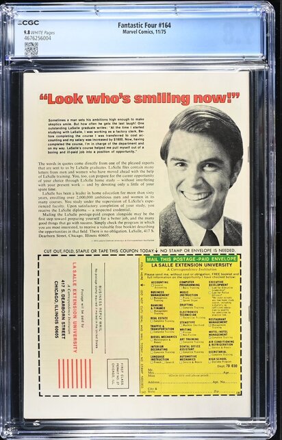 FANTASTIC FOUR #164 CGC 9.8 WHITE PAGES HIGHEST CGC #4676256004