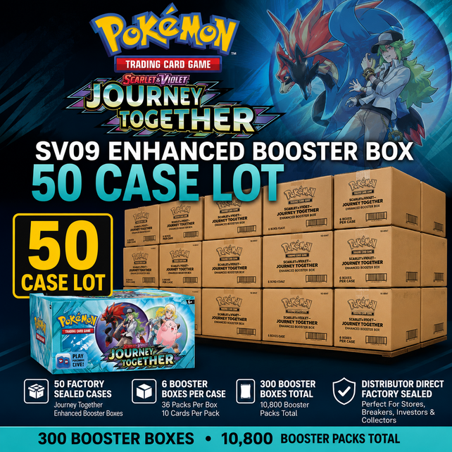 POKEMON JOURNEY TOGETHER SV09 ENHANCED BOOSTER BOX 50 CASE LOT DISTRIBUTOR DIRECT FACTORY SEALED