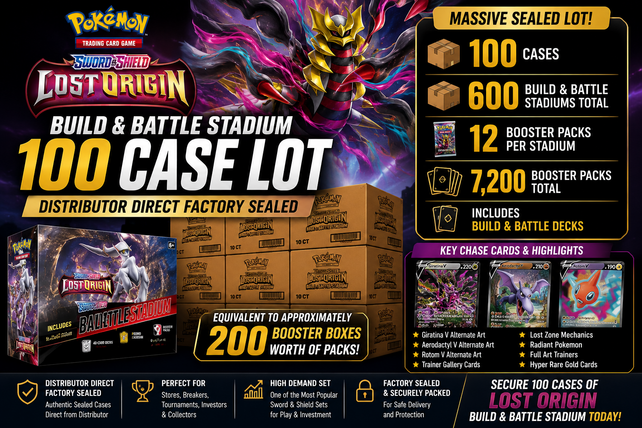 POKEMON LOST ORIGIN BUILD & BATTLE STADIUM 100 CASE LOT DISTRIBUTOR DIRECT FACTORY SEALED