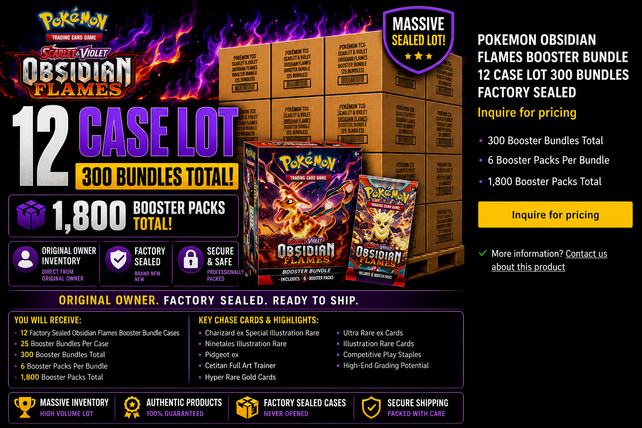 POKEMON OBSIDIAN FLAMES BOOSTER BUNDLE 12 CASE LOT 300 BUNDLES FACTORY SEALED