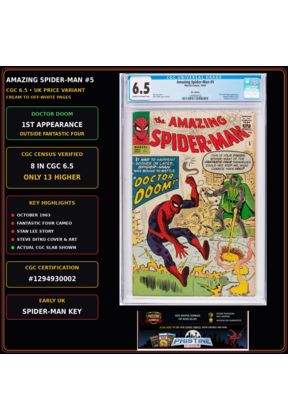 AMAZING SPIDER-MAN #5 CGC 6.5 RARE UK ED. 1ST DOCTOR DOOM X-OVER #1294930002