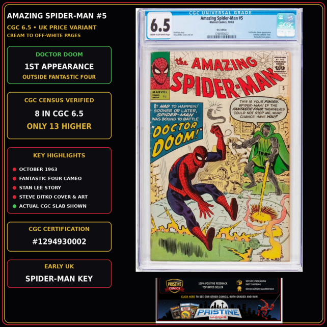 AMAZING SPIDER-MAN #5 CGC 6.5 RARE UK ED. 1ST DOCTOR DOOM X-OVER #1294930002