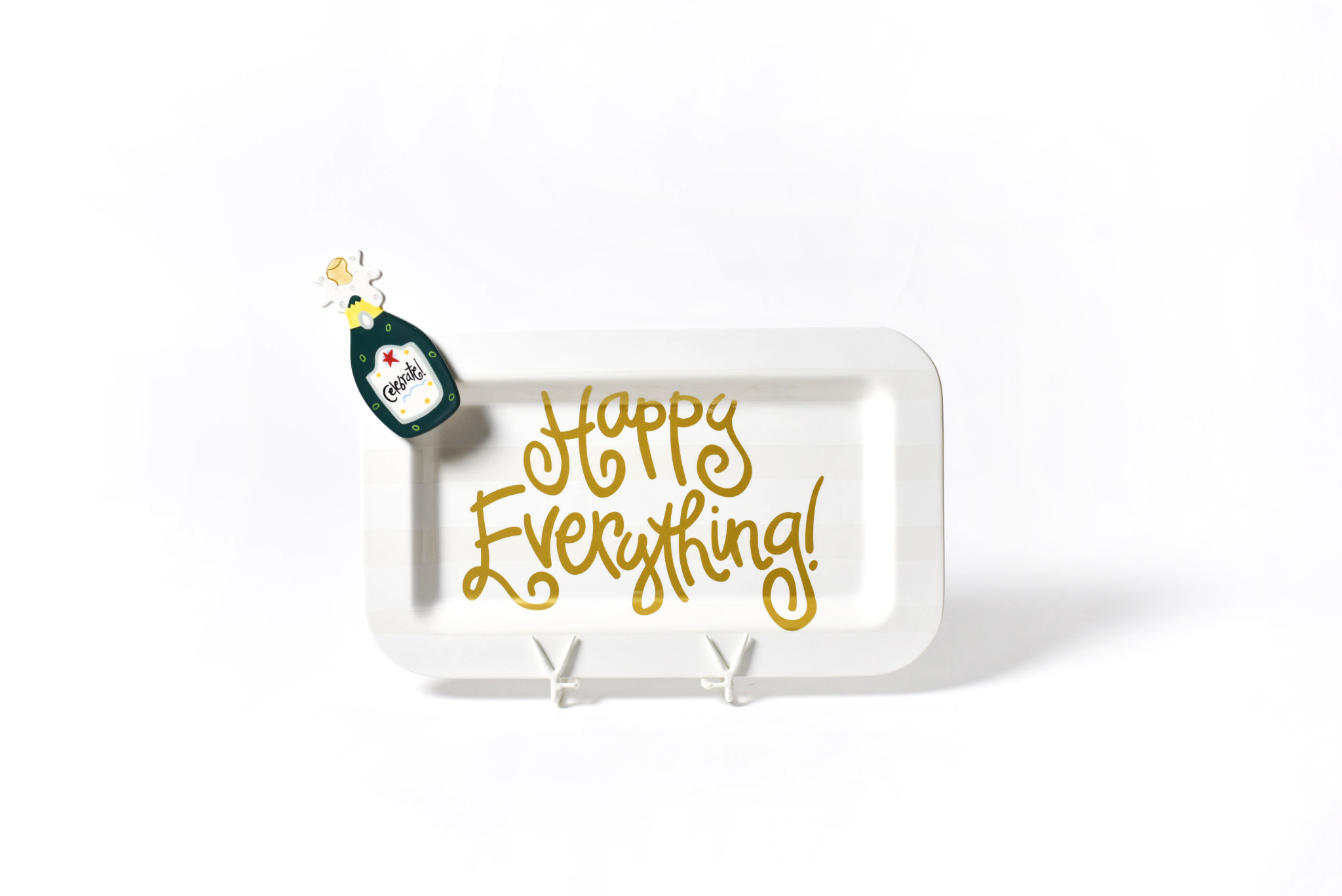 White Stripe Happy Everything Mini Rectangle Platter with Champagne Attachment