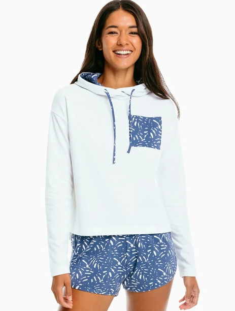 Southern Tide W Ruthie Palm Print Hoodie Classic White