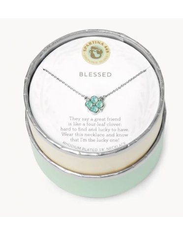 SLV Necklace 18" Blessed/Sea Foam Clover SIL