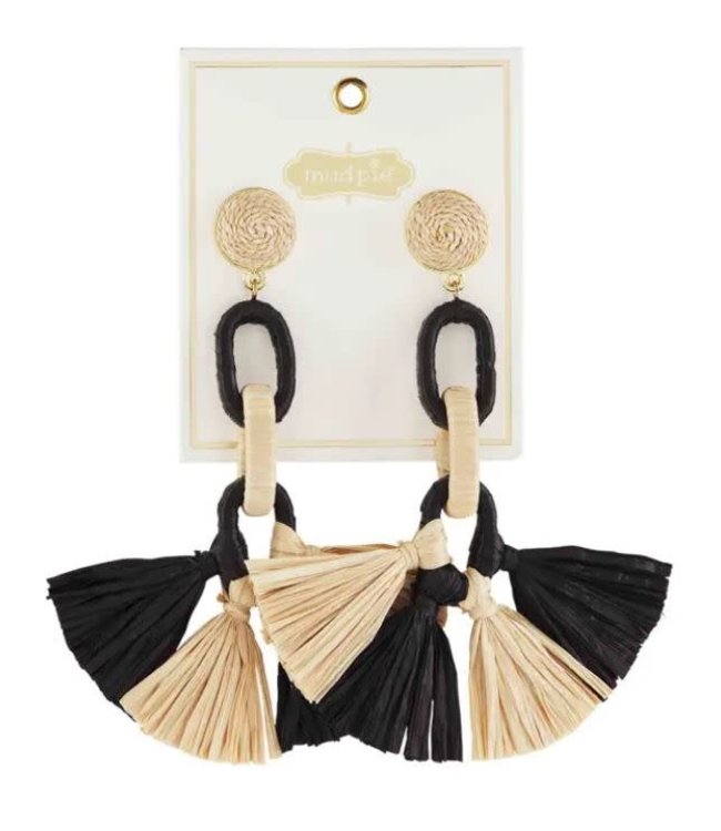 Mud Pie Raffia Tassel Earrings