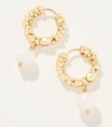 Bubble Hinged Hoop Earrings Pearl