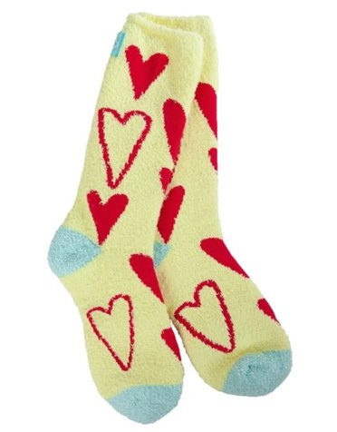 Valentine Cozy Crew Socks Red Hearts