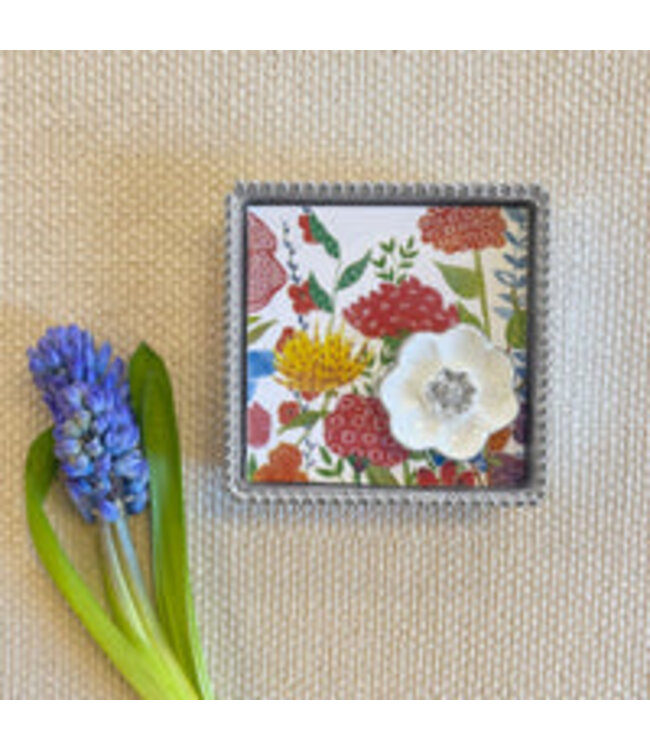 Mariposa White Flower Beaded Napkin Box Set|5801-C