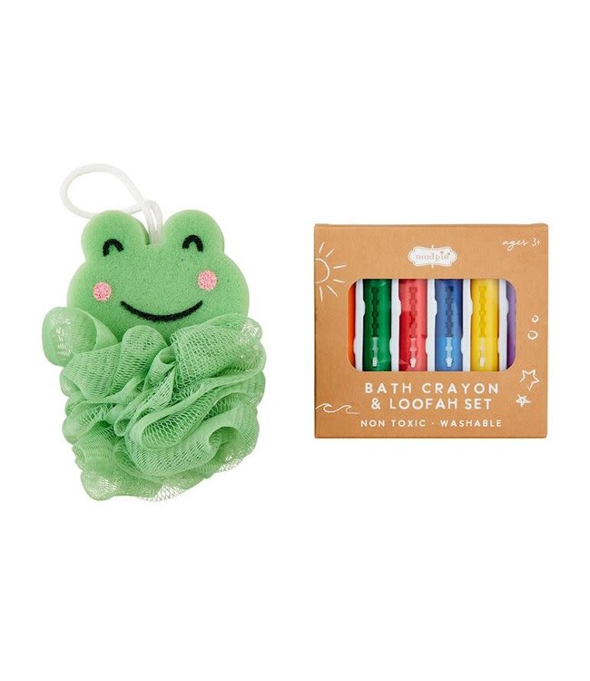 Mud Pie Frog Loofah With Bath Crayons