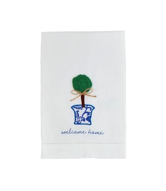 Mud Pie Welcome Boxwood Embroid Towel