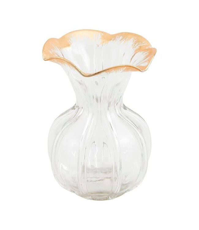 Mud Pie Lg Ruffled Gold Glass Vase