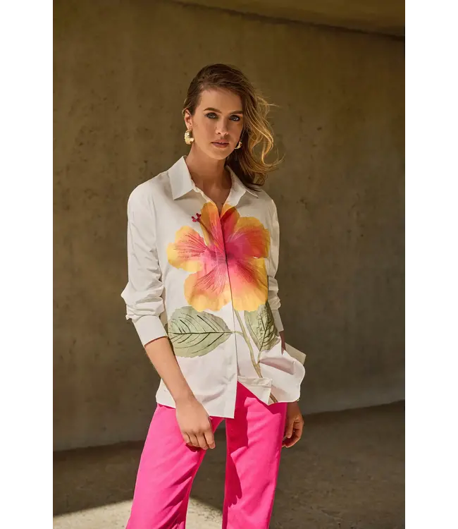 Joseph Ribkoff Embroidered Flower Cotton Shirt