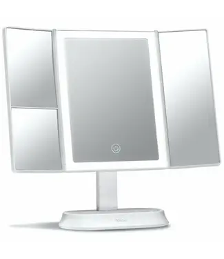 Trifold White Vanity Compact Mirror - LED
